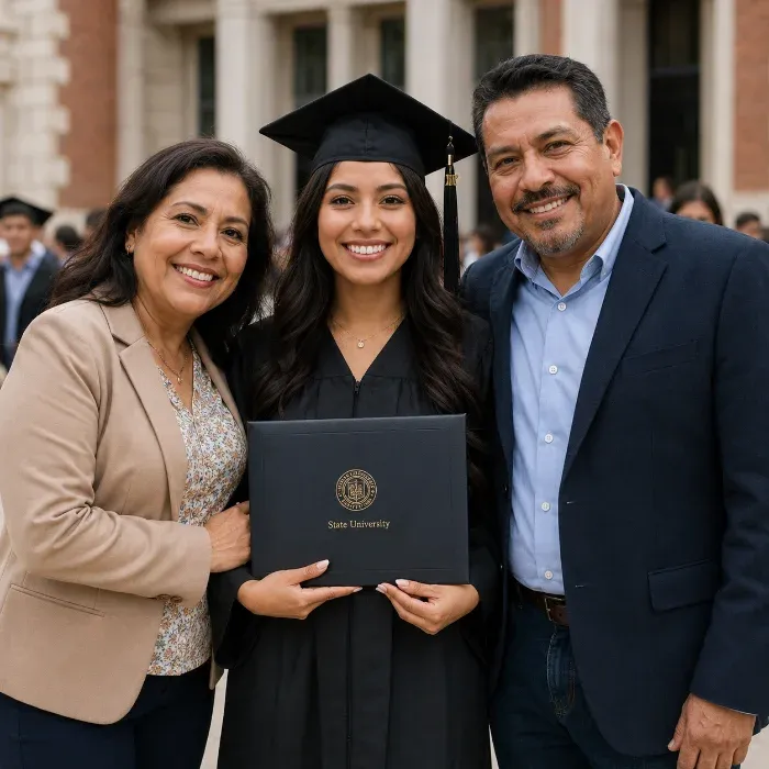 Familia celebrando la graduación universitaria de su hija